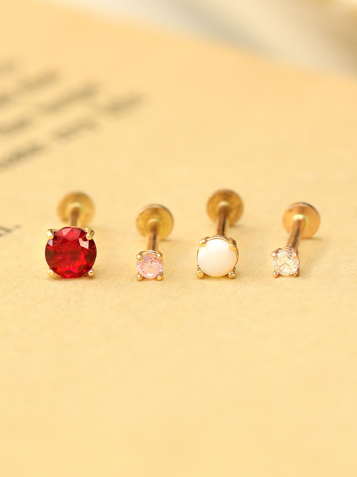 미니멀피어싱(MINIMALPIERCING) 14K 인터널 네발 컬러 큐빅 라블렛 피어싱