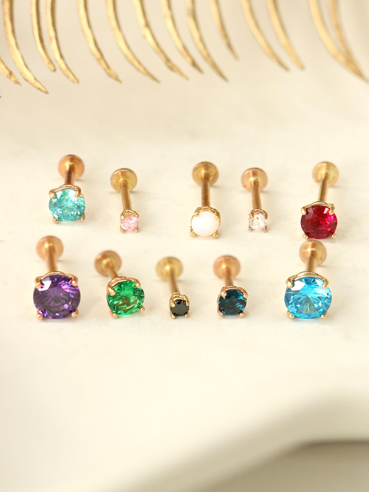 미니멀피어싱(MINIMALPIERCING) 14K 인터널 네발 컬러 큐빅 라블렛 피어싱