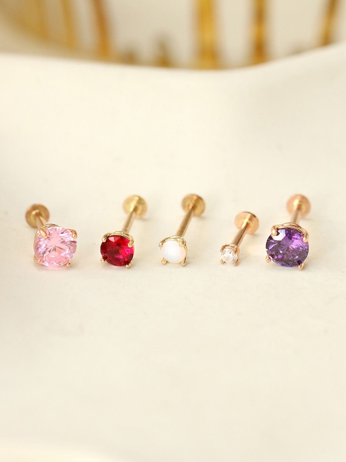 미니멀피어싱(MINIMALPIERCING) 14K 인터널 네발 컬러 큐빅 라블렛 피어싱