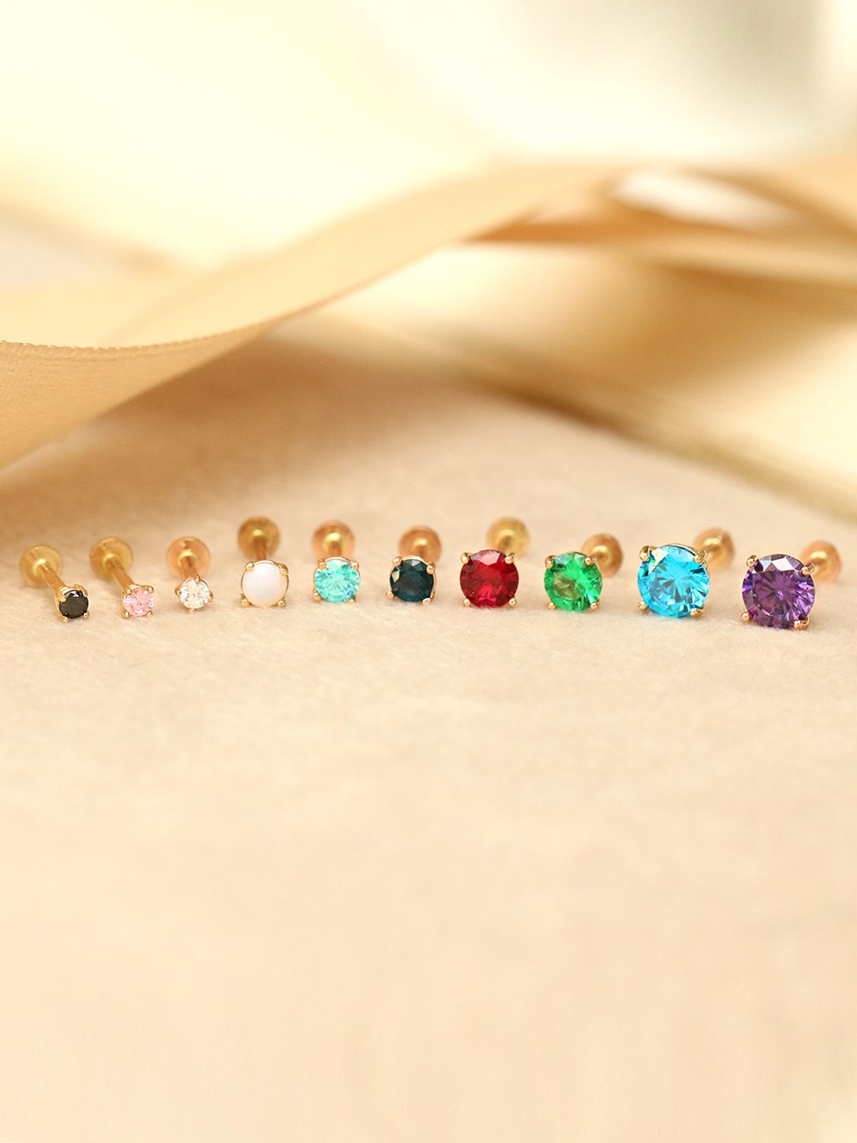 미니멀피어싱(MINIMALPIERCING) 14K 인터널 네발 컬러 큐빅 라블렛 피어싱
