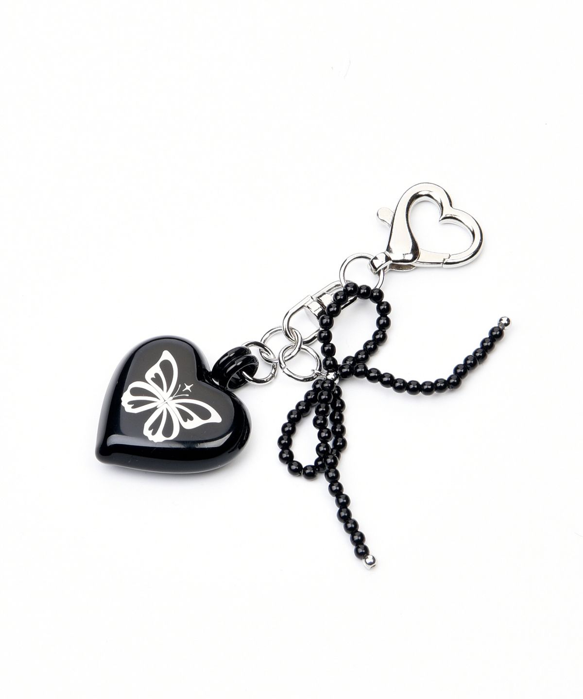 닉앤니콜(NICK&NICOLE) HEART BUTTERFLY LOGO PEARL RIBBON KEYRING_BLACK