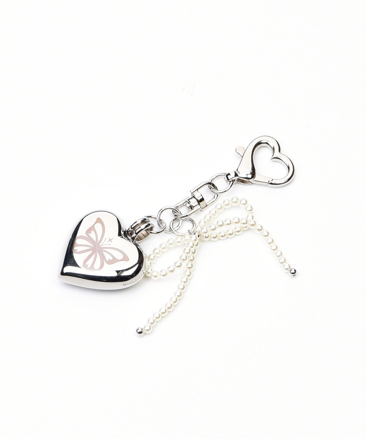 닉앤니콜(NICK&NICOLE) HEART BUTTERFLY LOGO PEARL RIBBON KEYRING_SILVER