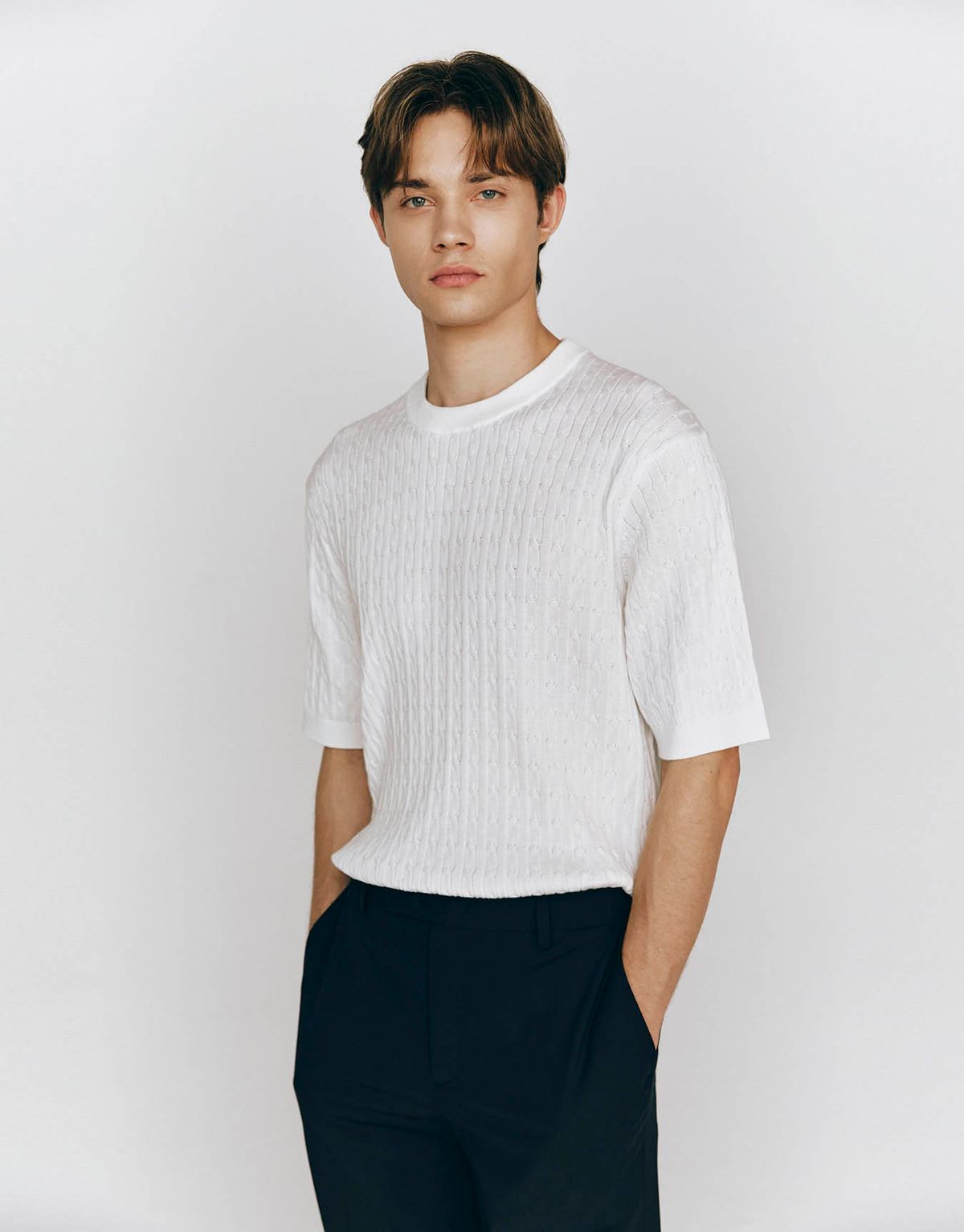 컨셉원(CONCEPTS1ONE) 케이블 반팔 크루넥 니트 스웨터 10055524/055524 [3color]