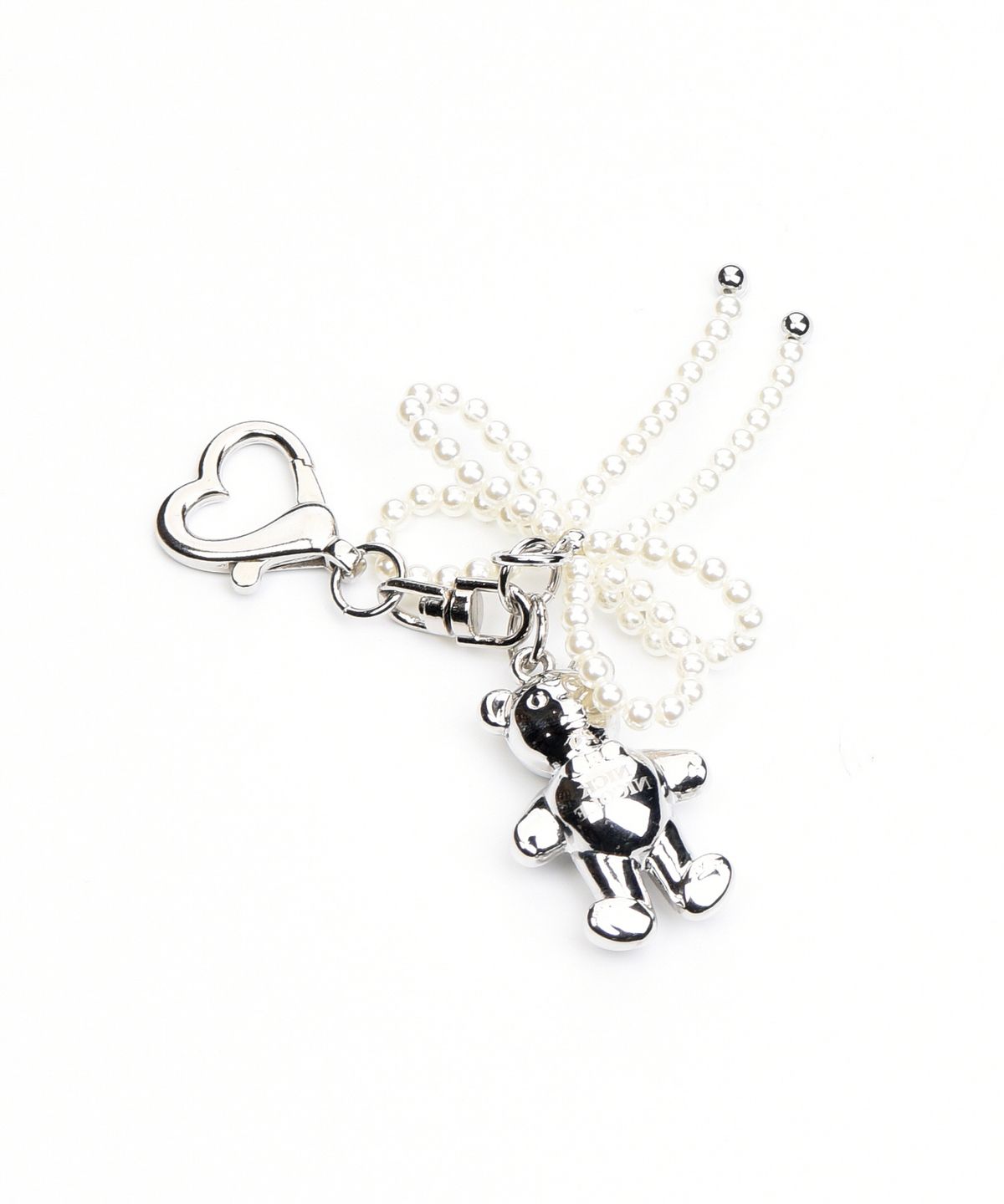 닉앤니콜(NICK&NICOLE) TEDDY BEAR LOGO PEARL RIBBON KEYRING_SILVER