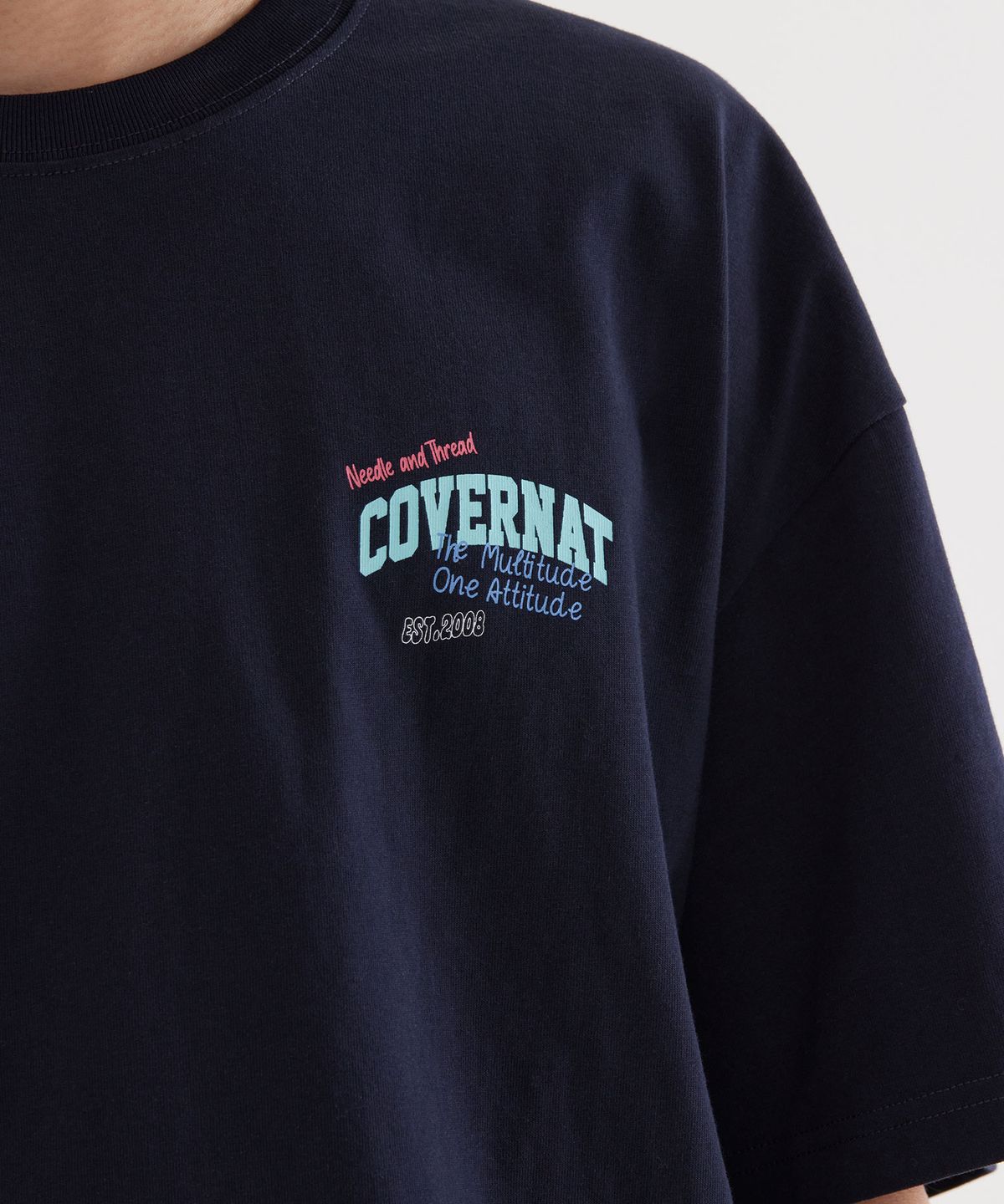 커버낫(COVERNAT) 멀티 타이포 그래픽 티셔츠 Dark Navy
