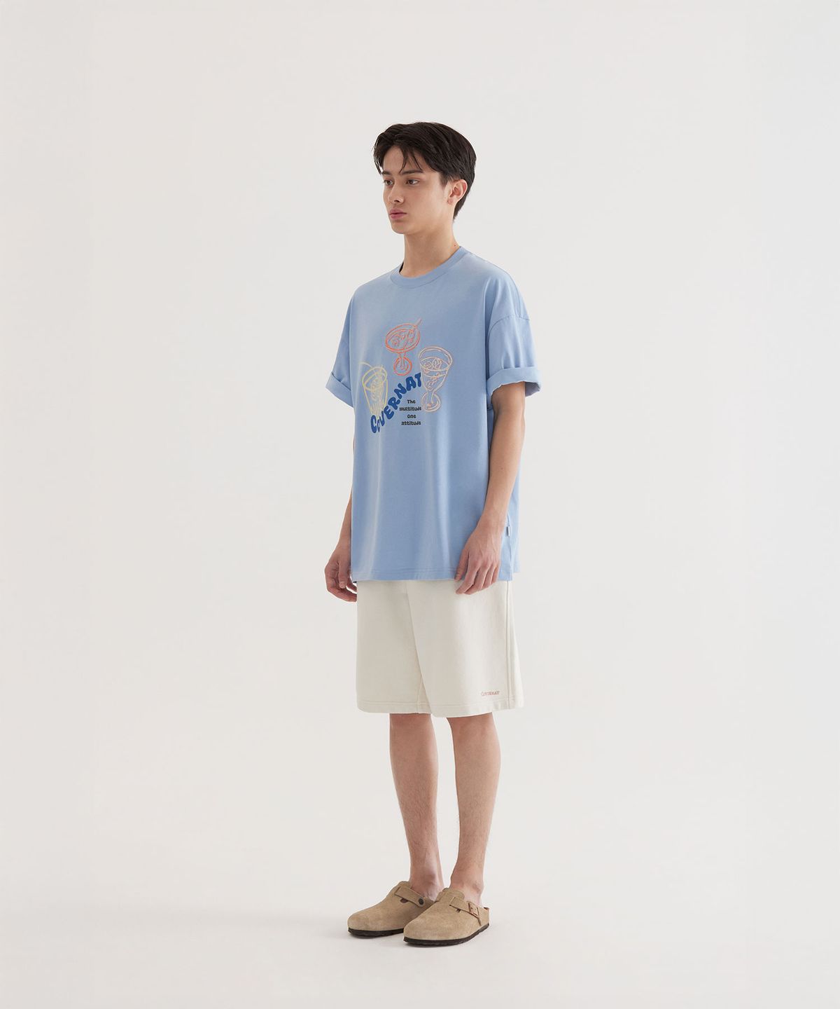 커버낫(COVERNAT) 쿨 코튼 키치 칵테일 그래픽 티셔츠 Blue
