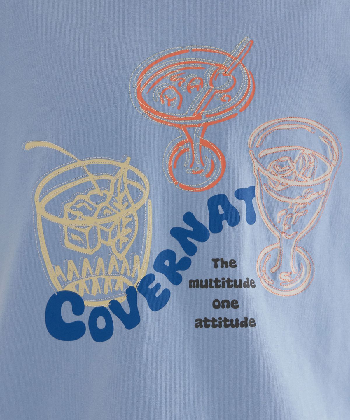 커버낫(COVERNAT) 쿨 코튼 키치 칵테일 그래픽 티셔츠 Blue