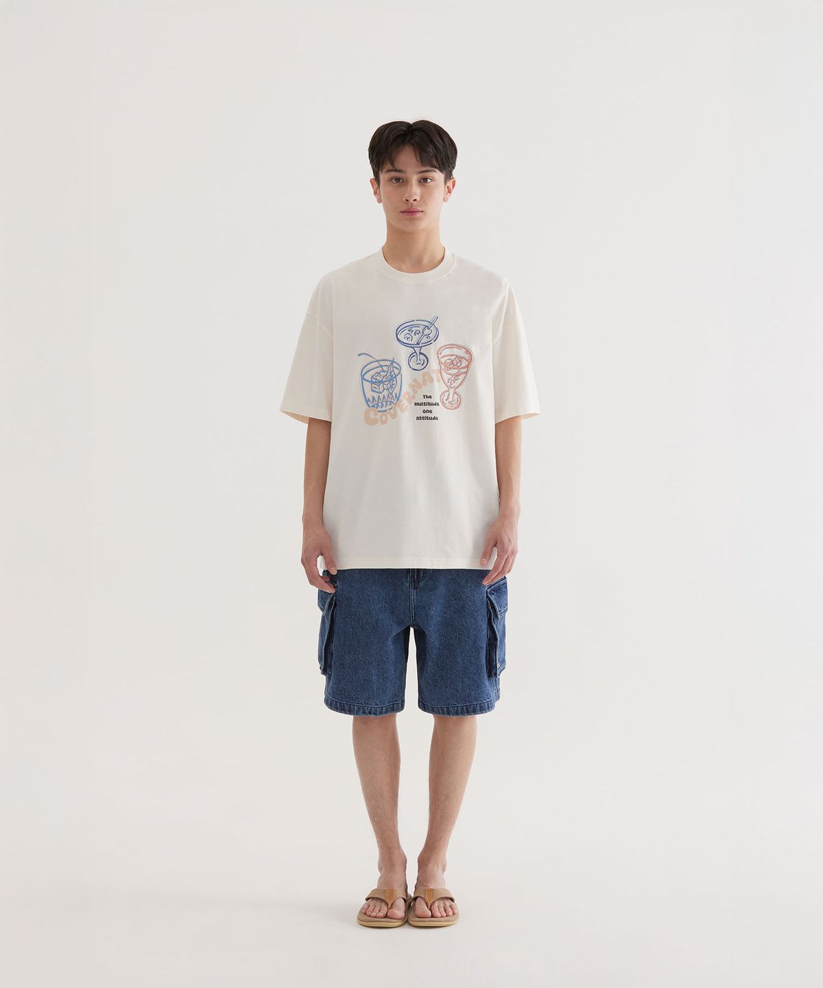 커버낫(COVERNAT) 쿨 코튼 키치 칵테일 그래픽 티셔츠 Ivory