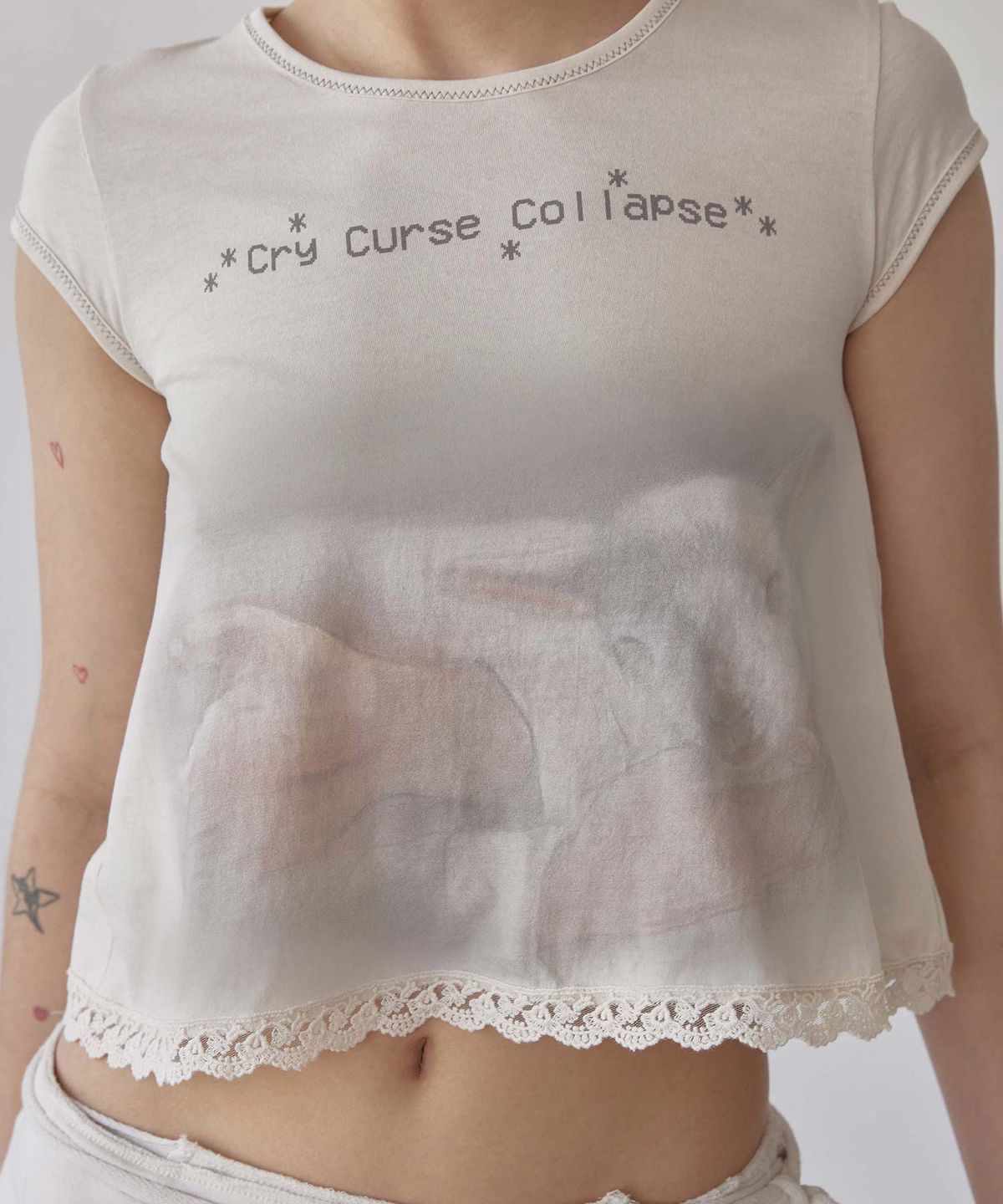 스컬프터(SCULPTOR) Lace Crop Baby Tee Nude Pink
