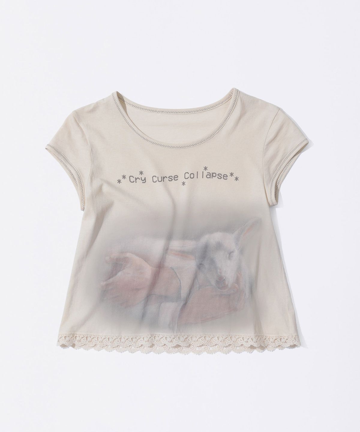 스컬프터(SCULPTOR) Lace Crop Baby Tee Nude Pink