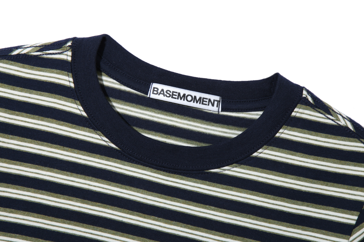 베이스모먼트(BASEMOMENT) (W)스트라이프 보더 크롭티 네이비