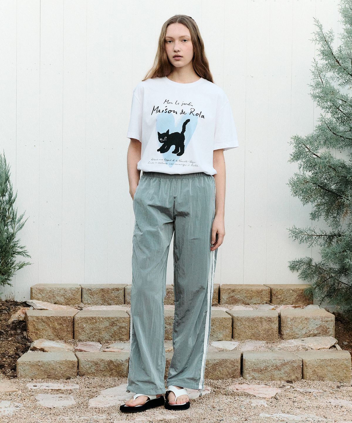 로라로라(ROLAROLA) STRING FRILL TRACK PANTS GRAY