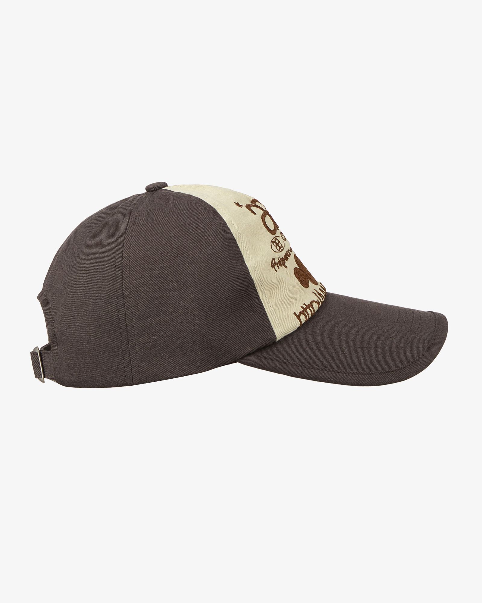 MUSINSA | AEAE WEB LOGO 5 PANNEL BALL CAP [BROWN/IVORY]