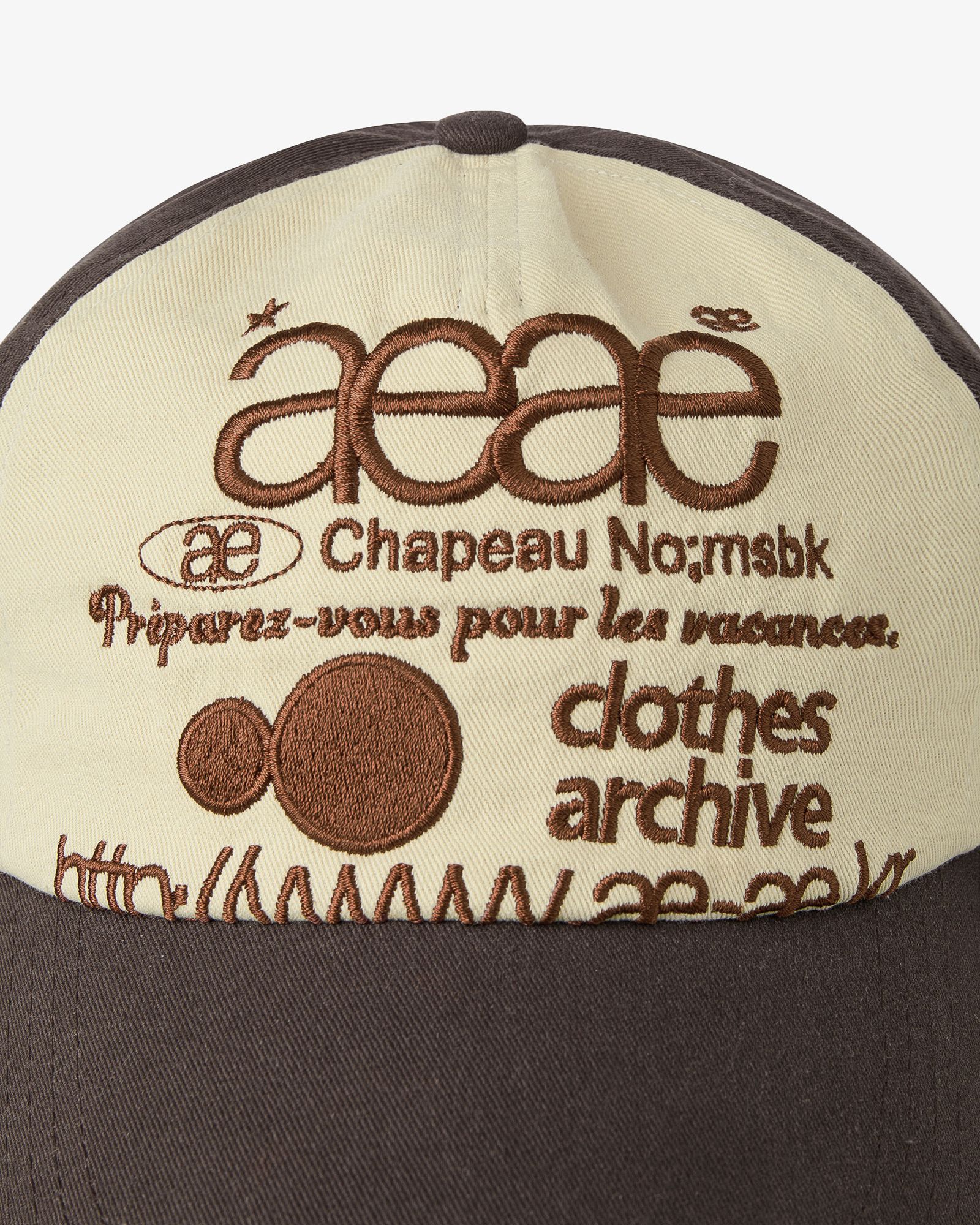 MUSINSA | AEAE WEB LOGO 5 PANNEL BALL CAP [BROWN/IVORY]