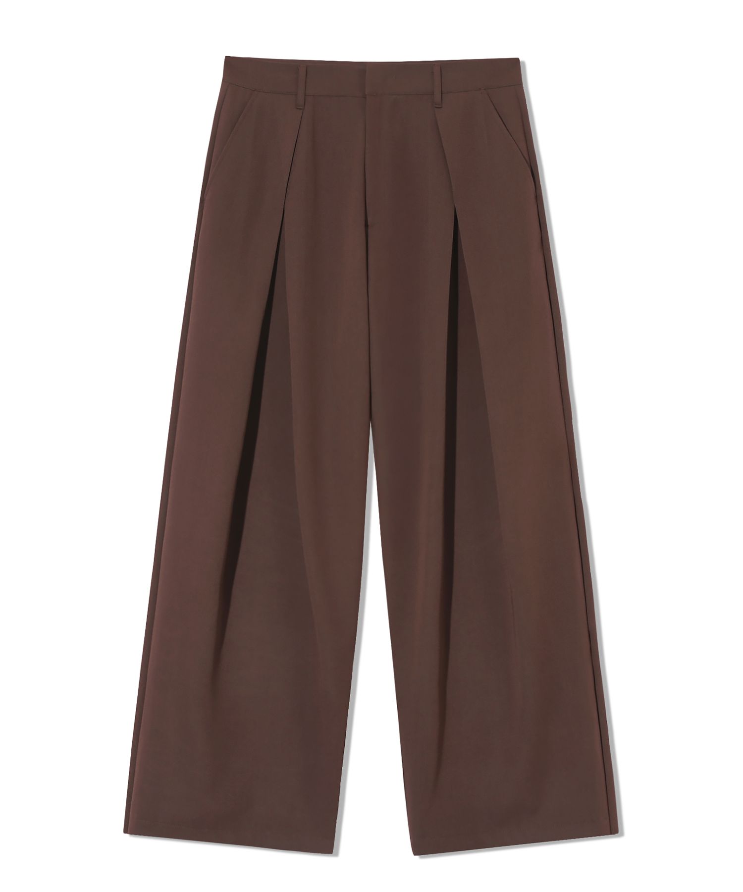 MUSINSA | TRILLION Front V-neck wide slacks [Brown]