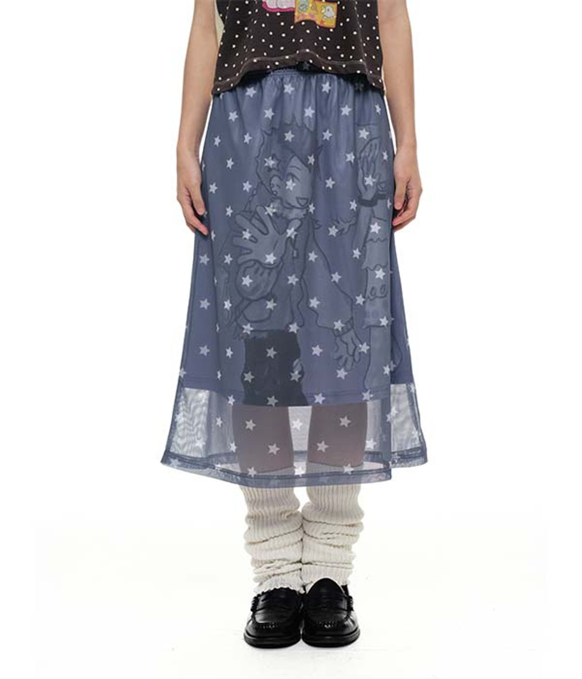 유쓰배쓰(YOUTHBATH) YB x Oliwa Star Print Mesh Graphic Skirt