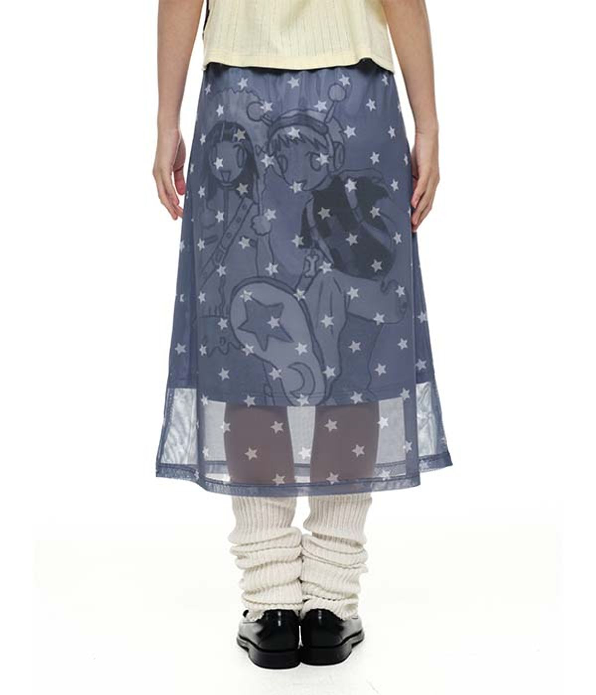 유쓰배쓰(YOUTHBATH) YB x Oliwa Star Print Mesh Graphic Skirt