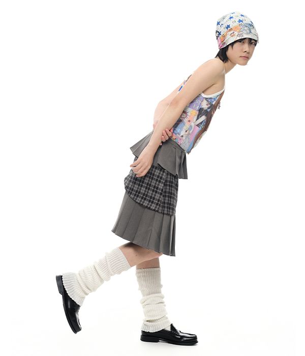 유쓰배쓰(YOUTHBATH) YB x Oliwa Checkered Pleated Wrap Skirt