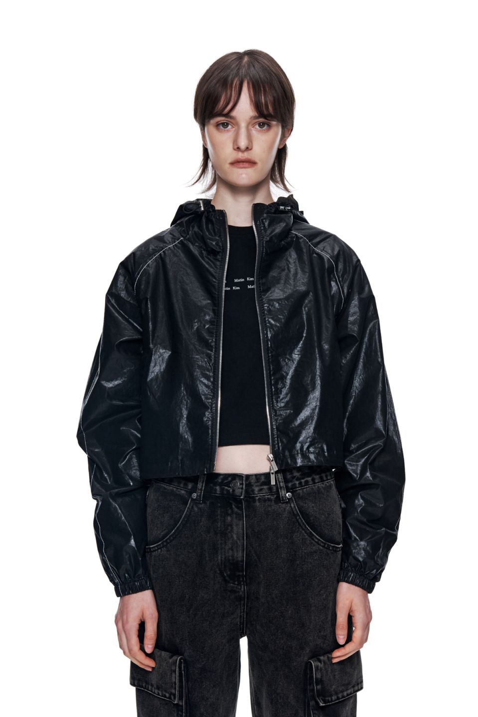 MUSINSA公式 | MATIN KIM MATIN CROP HOODY COATING JUMPER IN BLACK