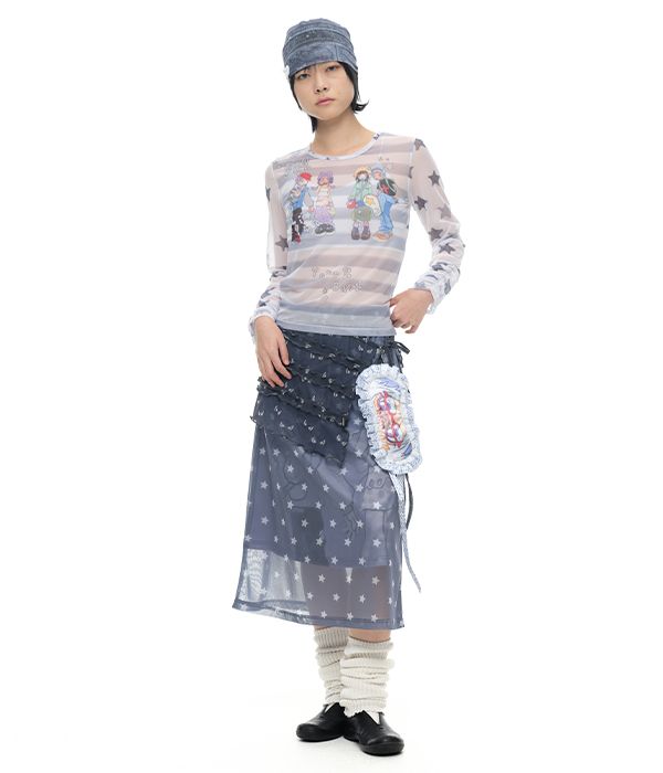 MUSINSA公式 | YOUTHBATH YB x Oliwa Mesh Graphic Stripe Top