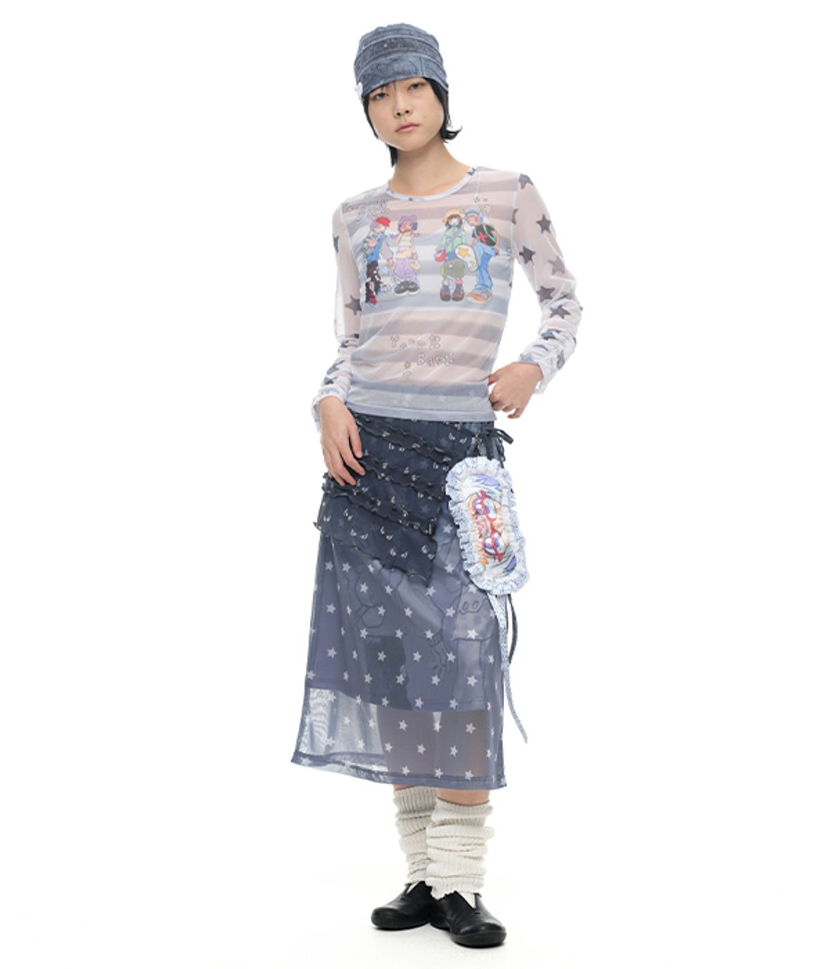 유쓰배쓰(YOUTHBATH) YB x Oliwa Mesh Graphic Stripe Top