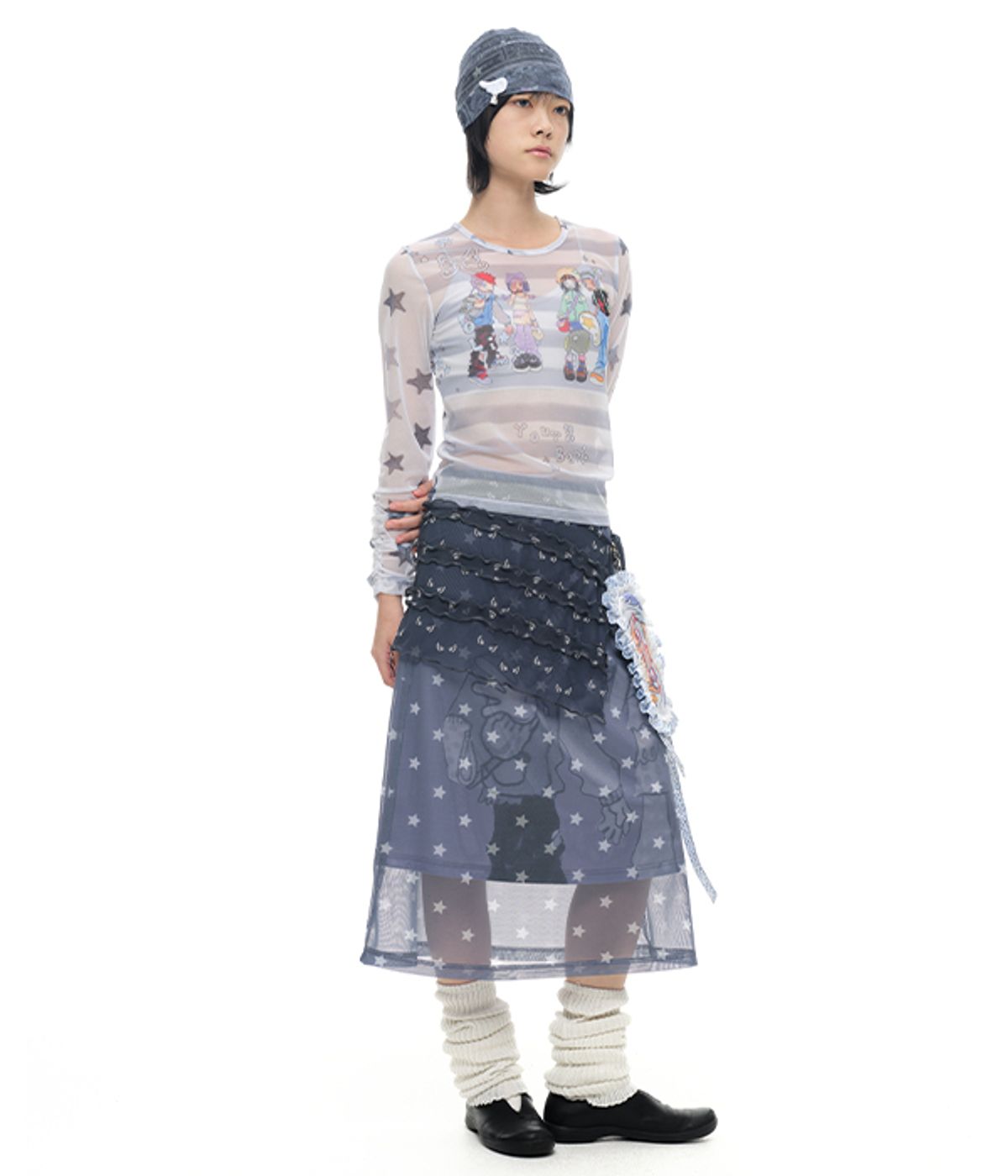 유쓰배쓰(YOUTHBATH) YB x Oliwa Mesh Graphic Stripe Top