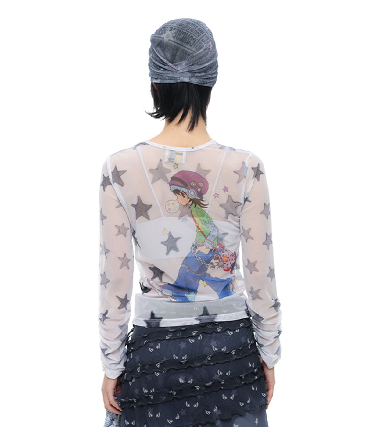 유쓰배쓰(YOUTHBATH) YB x Oliwa Mesh Graphic Stripe Top