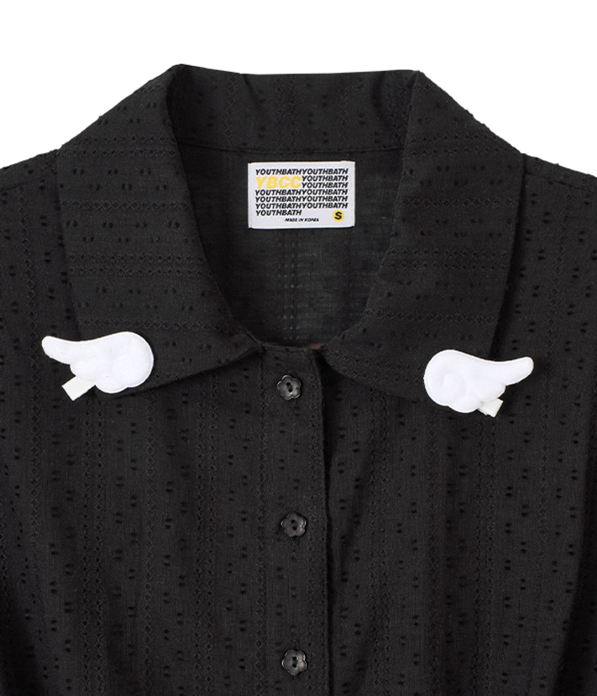 유쓰배쓰(YOUTHBATH) YB x Oliwa Wing Pin Tie Waist Shirt_black