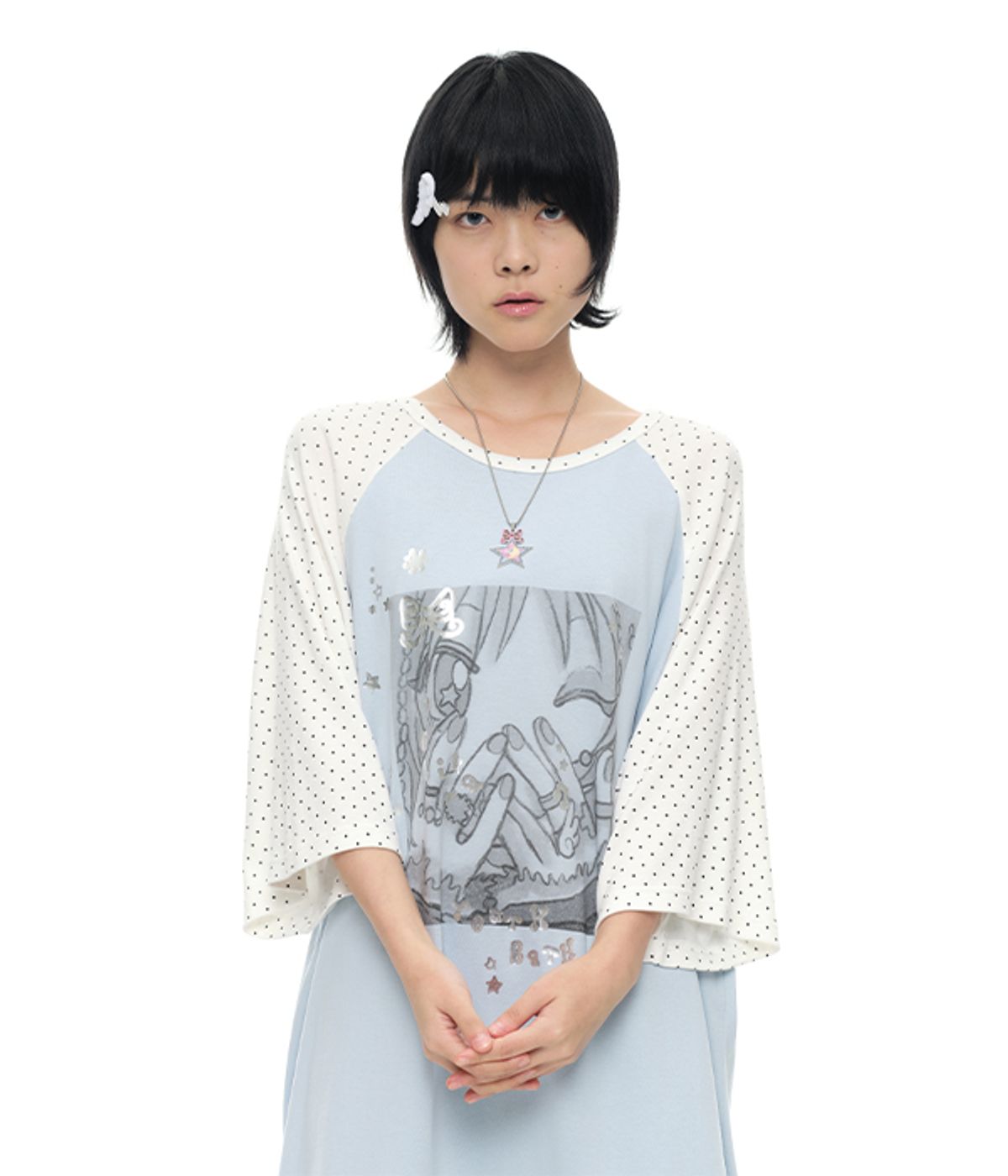 유쓰배쓰(YOUTHBATH) YB x Oliwa Oversized  Dot Raglan Top _Light Blue