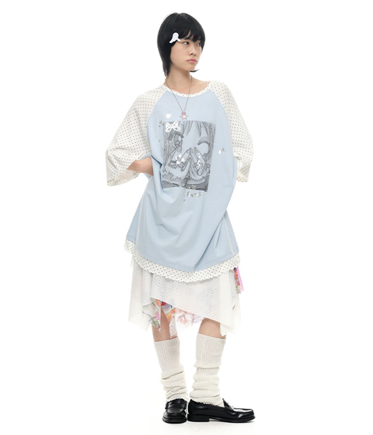 유쓰배쓰(YOUTHBATH) YB x Oliwa Oversized  Dot Raglan Top _Light Blue