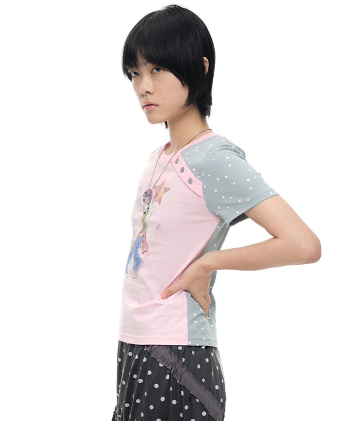 유쓰배쓰(YOUTHBATH) YB x Oliwa Star Sleeve Button Top_pink