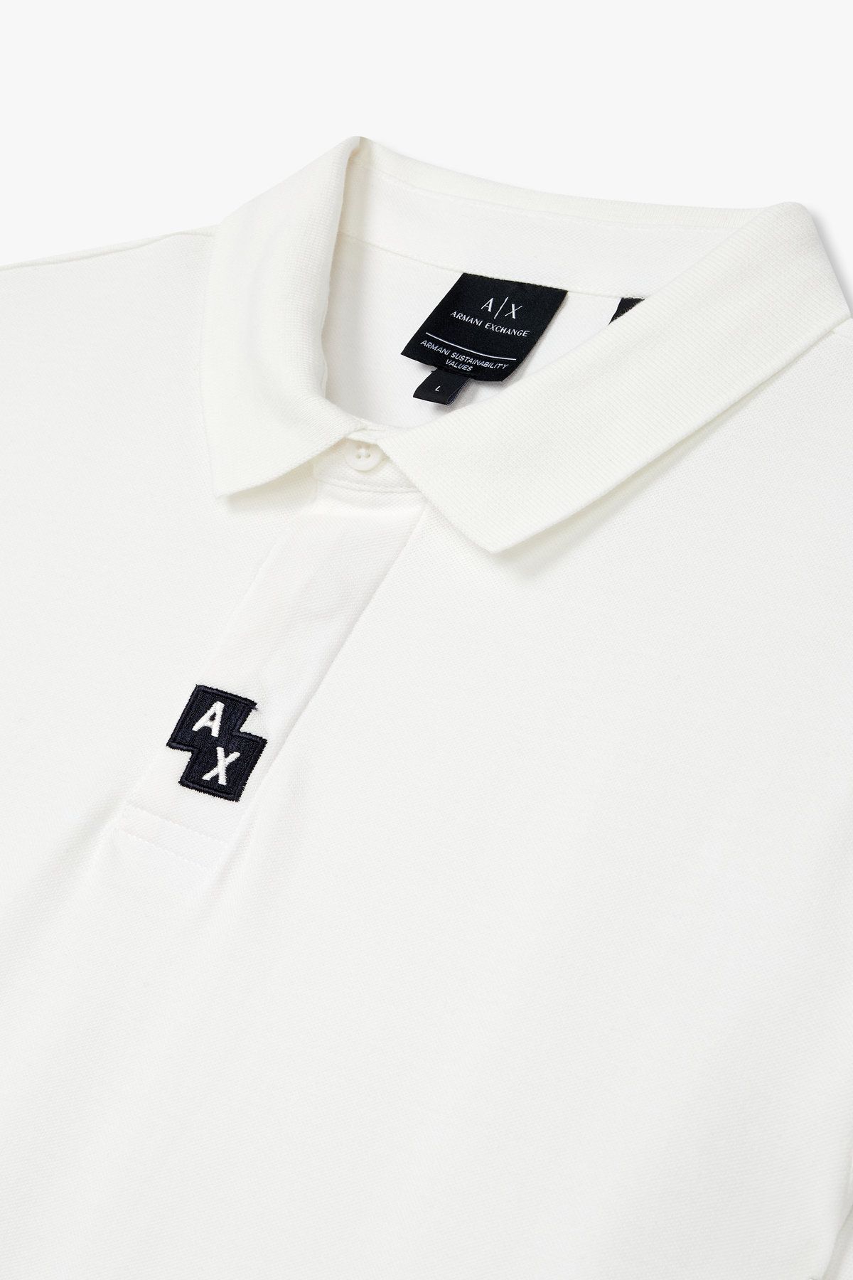 아르마니 익스체인지(ARMANI EXCHANGE) 남성 자수 로고 숏 슬리브 폴로 셔츠_오프 화이트 A415131028