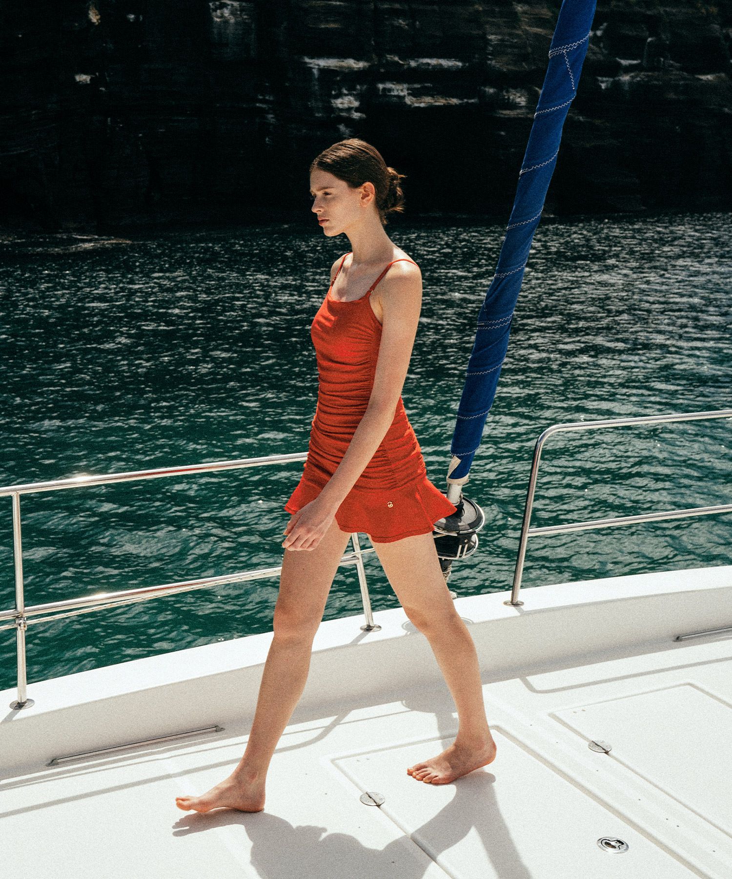 MUSINSA | LAMEREI Solid Shirring Sleeveless SwimSuit