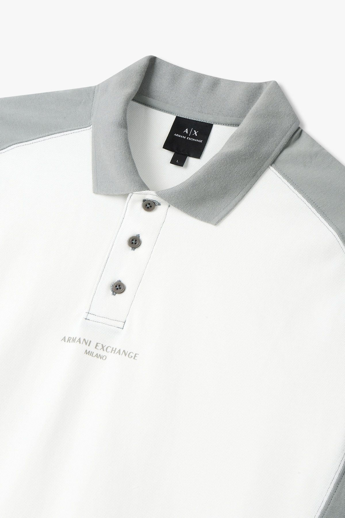 아르마니 익스체인지(ARMANI EXCHANGE) 남성 배색 래글런 코튼 폴로 셔츠_화이트 A415131037