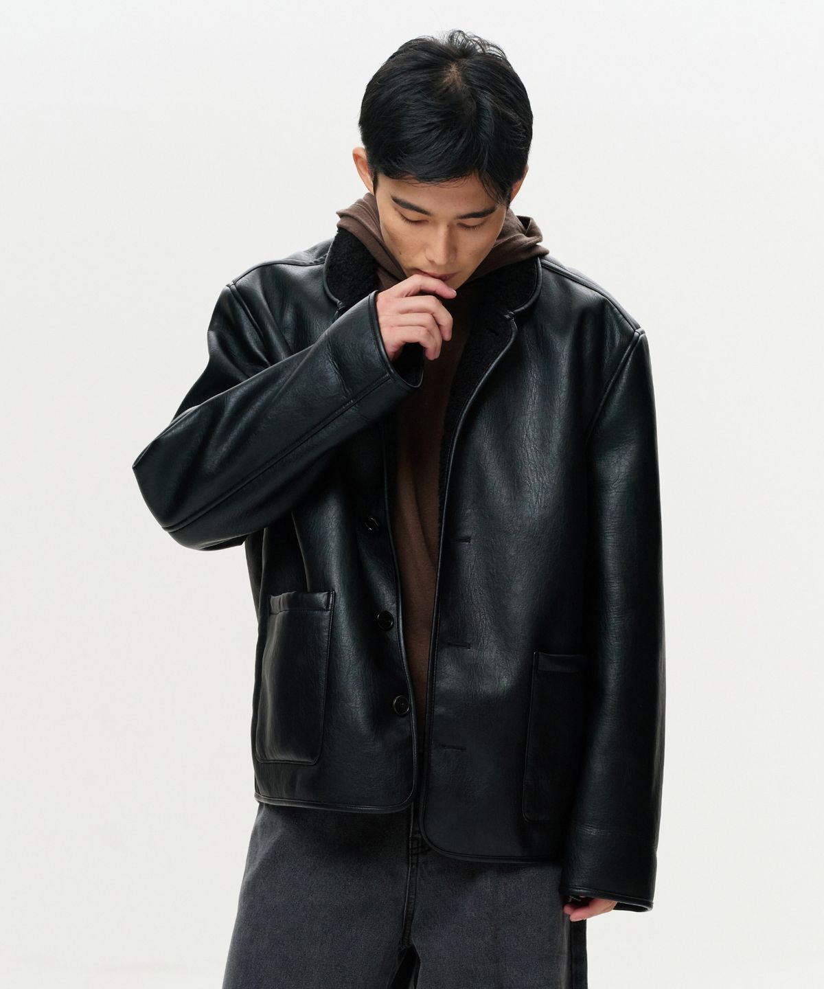 이알에이(ERA) MEN CLASSIC FAUX SHEARLING JACKET - BLACK