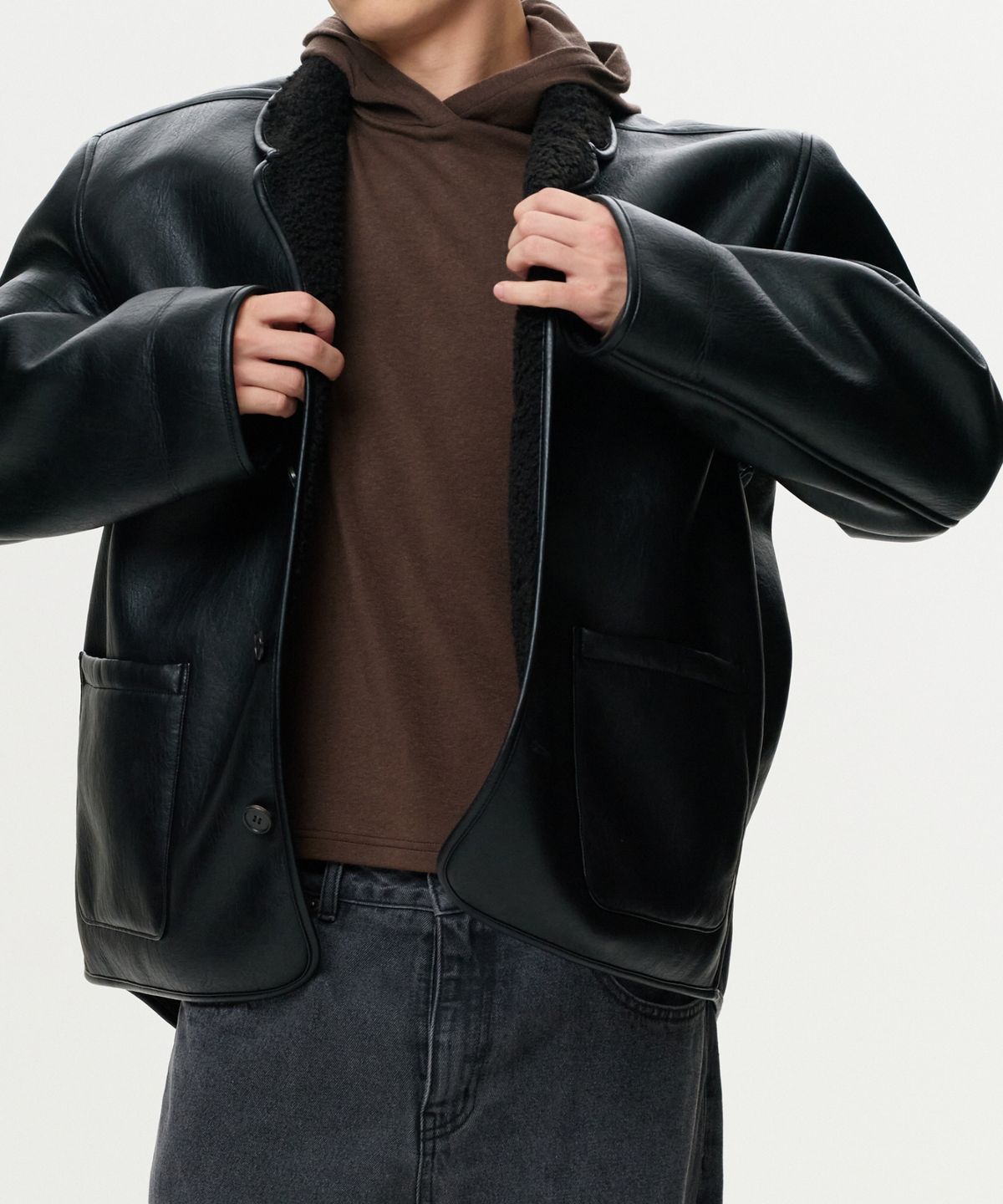 이알에이(ERA) MEN CLASSIC FAUX SHEARLING JACKET - BLACK
