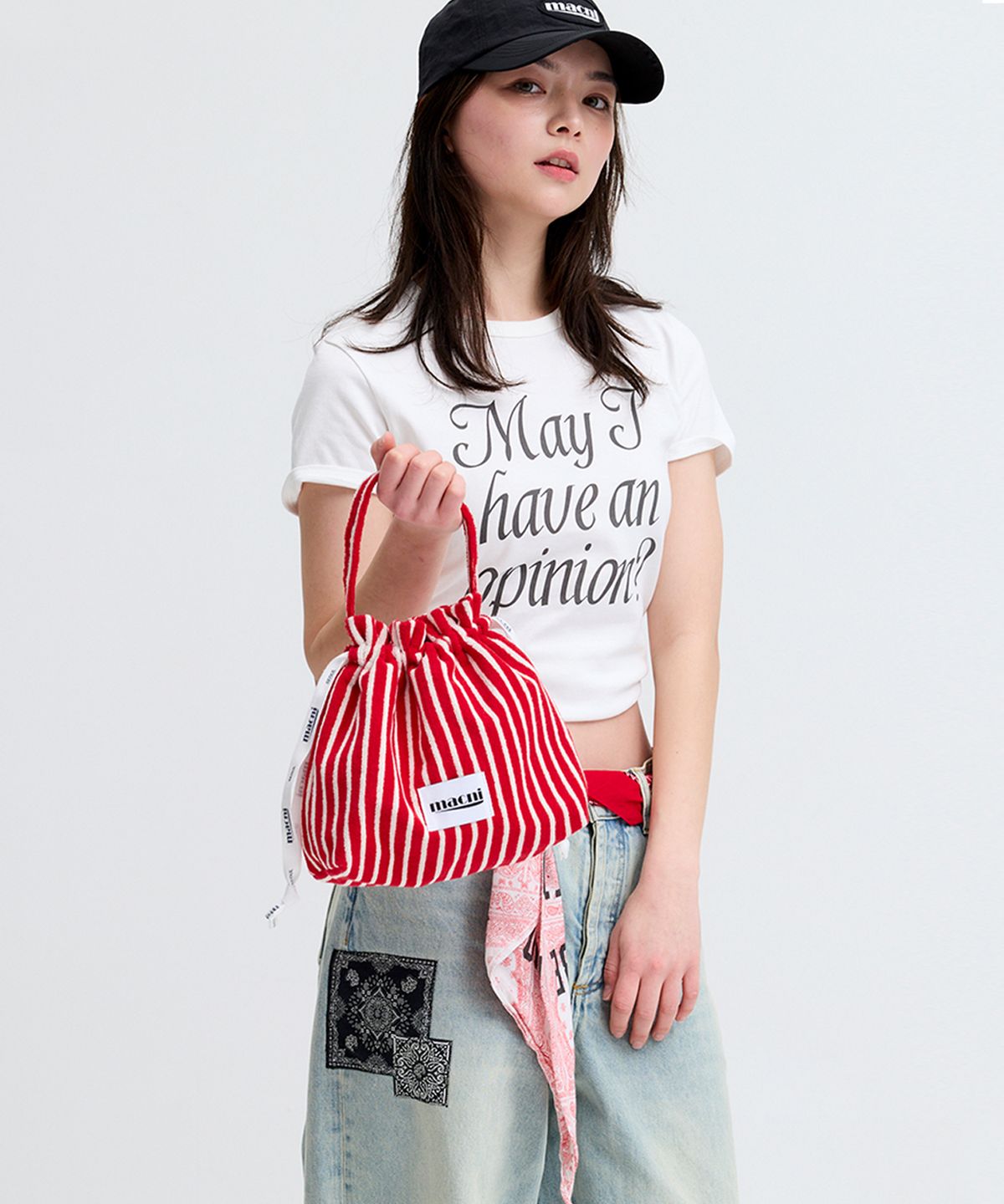 마크니(MACNI) TERRY STRING POUCH BAG RED