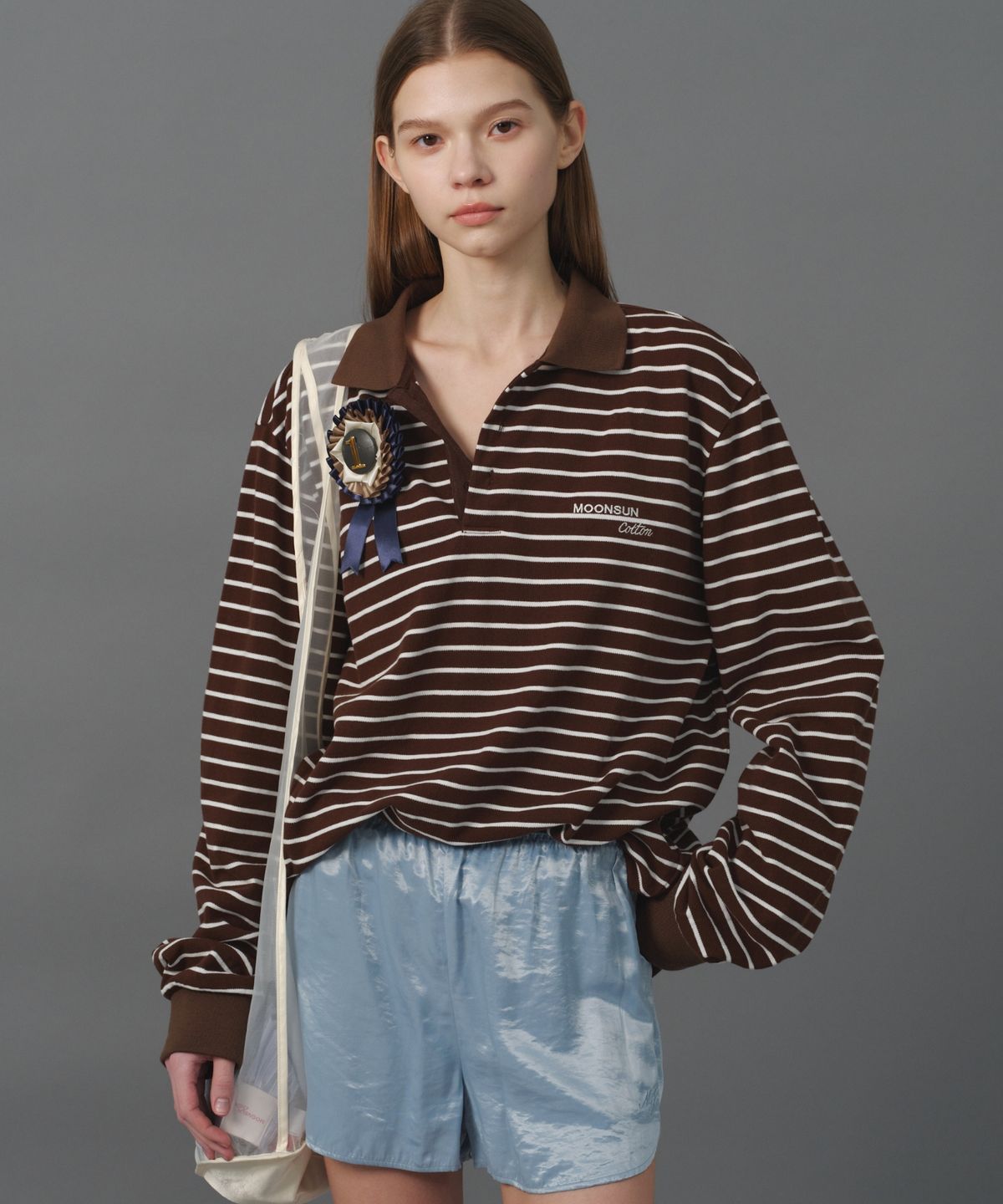 문선 아카이브(MOONSUN ARCHIVE) M.C UNISEX, Stripe PK Shirt / Chocolate