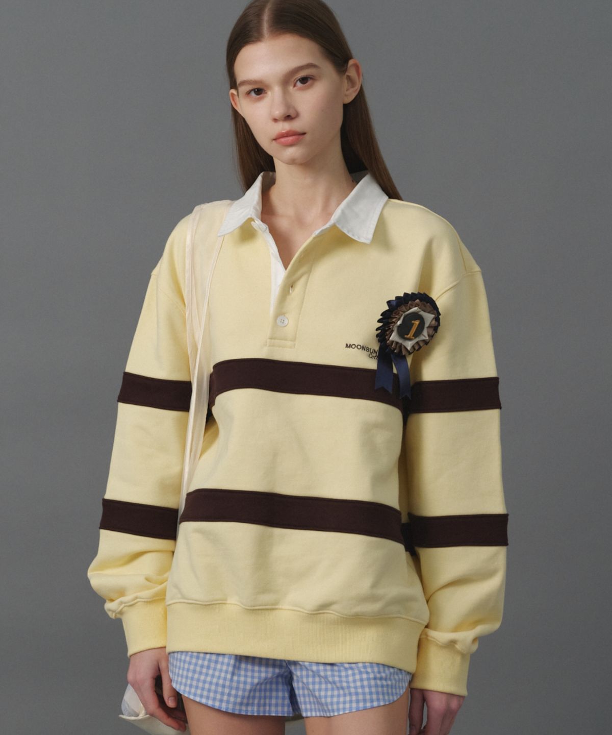 문선 아카이브(MOONSUN ARCHIVE) M.C UNISEX, Stripe Collar Sweatshirt / Butter