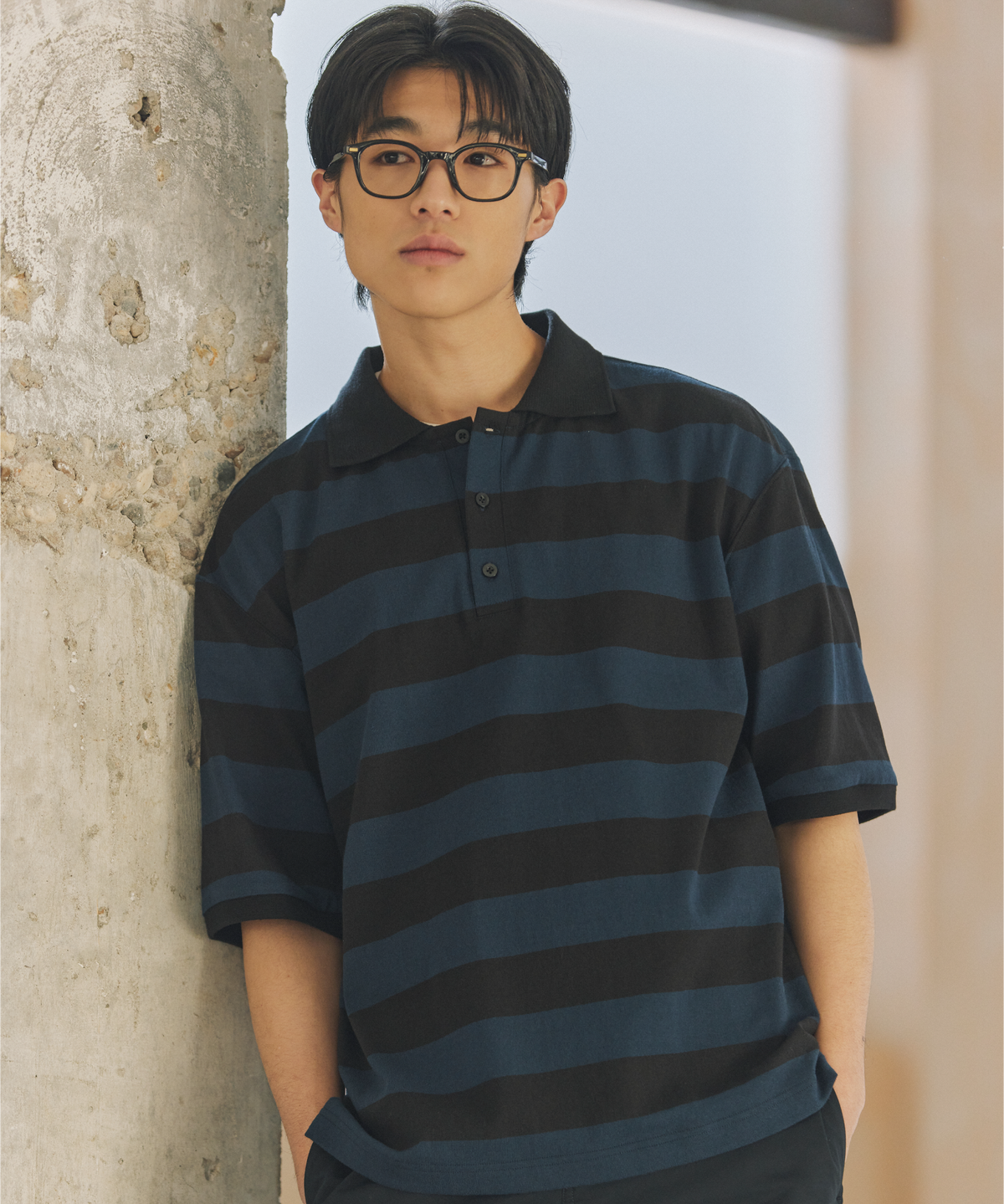 넌블랭크(NONBLANK) HS 칼라 티셔츠_NAVY