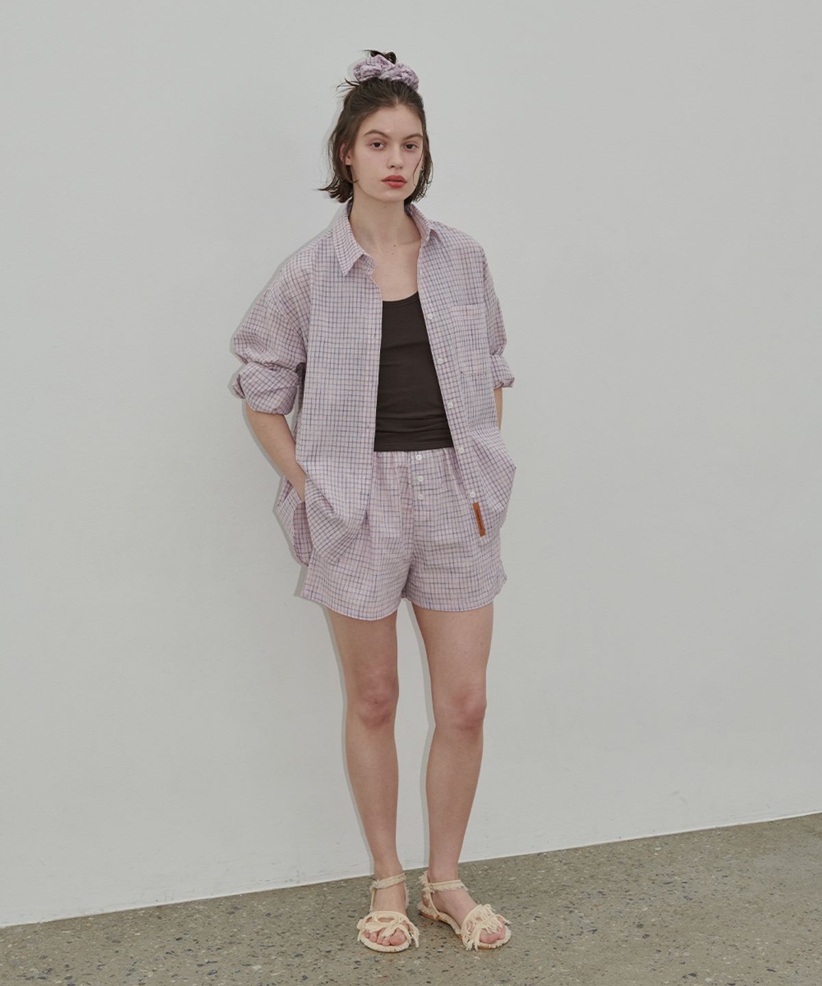 320쇼룸(320SHOWROOM) Plain Check Banding Pocket Shorts Pink