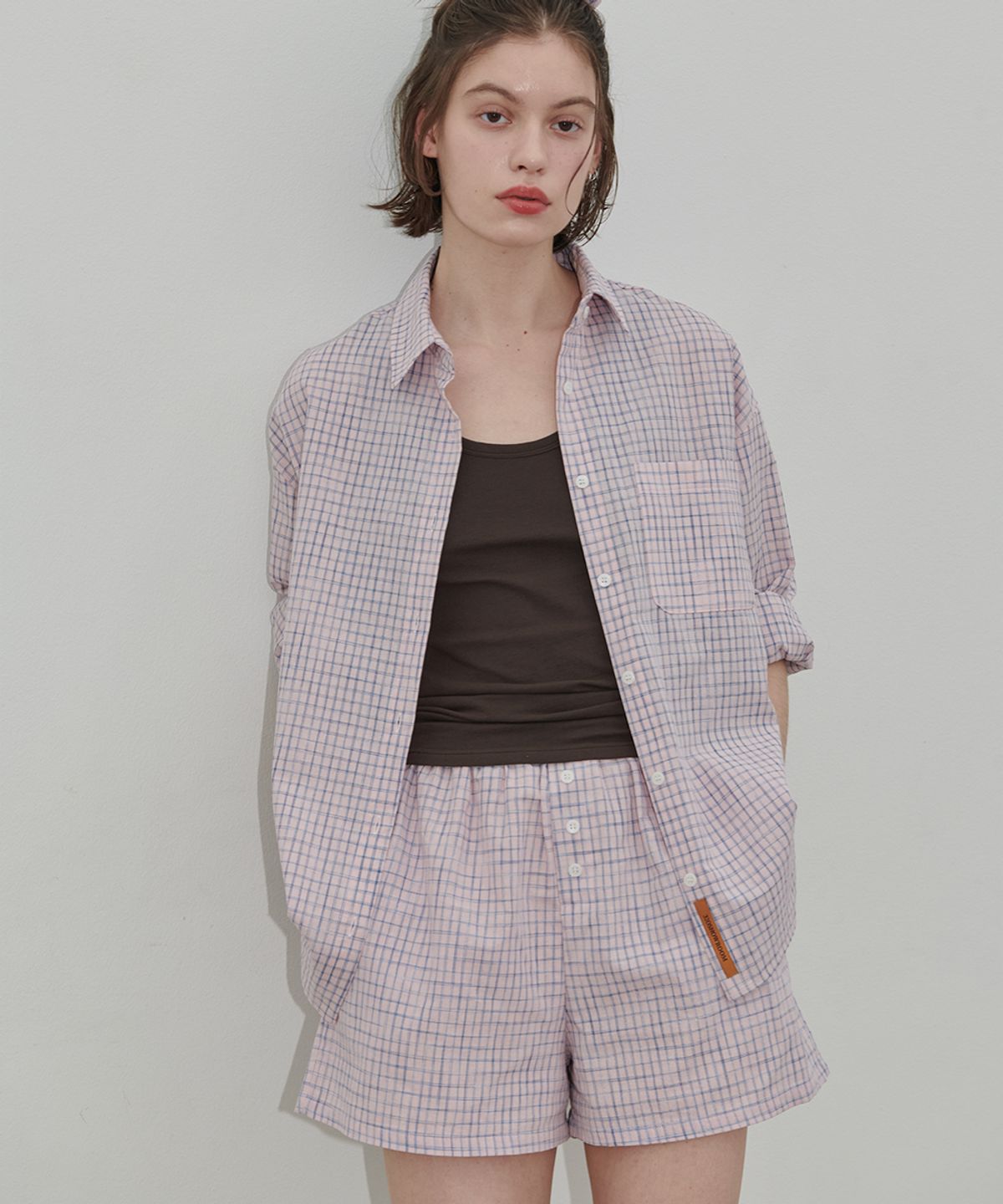 320쇼룸(320SHOWROOM) Plain Check Banding Pocket Shorts Pink