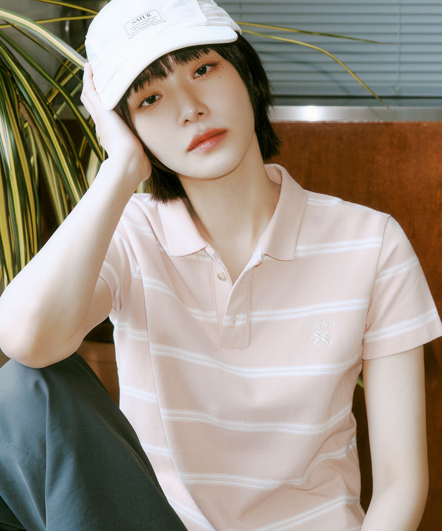MUSINSA | SATUR (W) Striped Pique Polo Short Sleeve T-Shirt