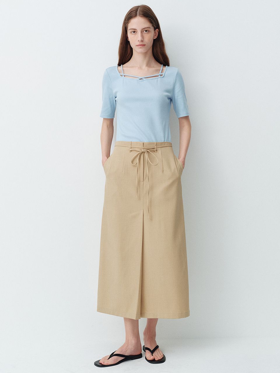 【INCHANT ME】Belted H-Line Brushed Long Skirt INCHANT ME】Belted H-Line Brushed Long Skirt