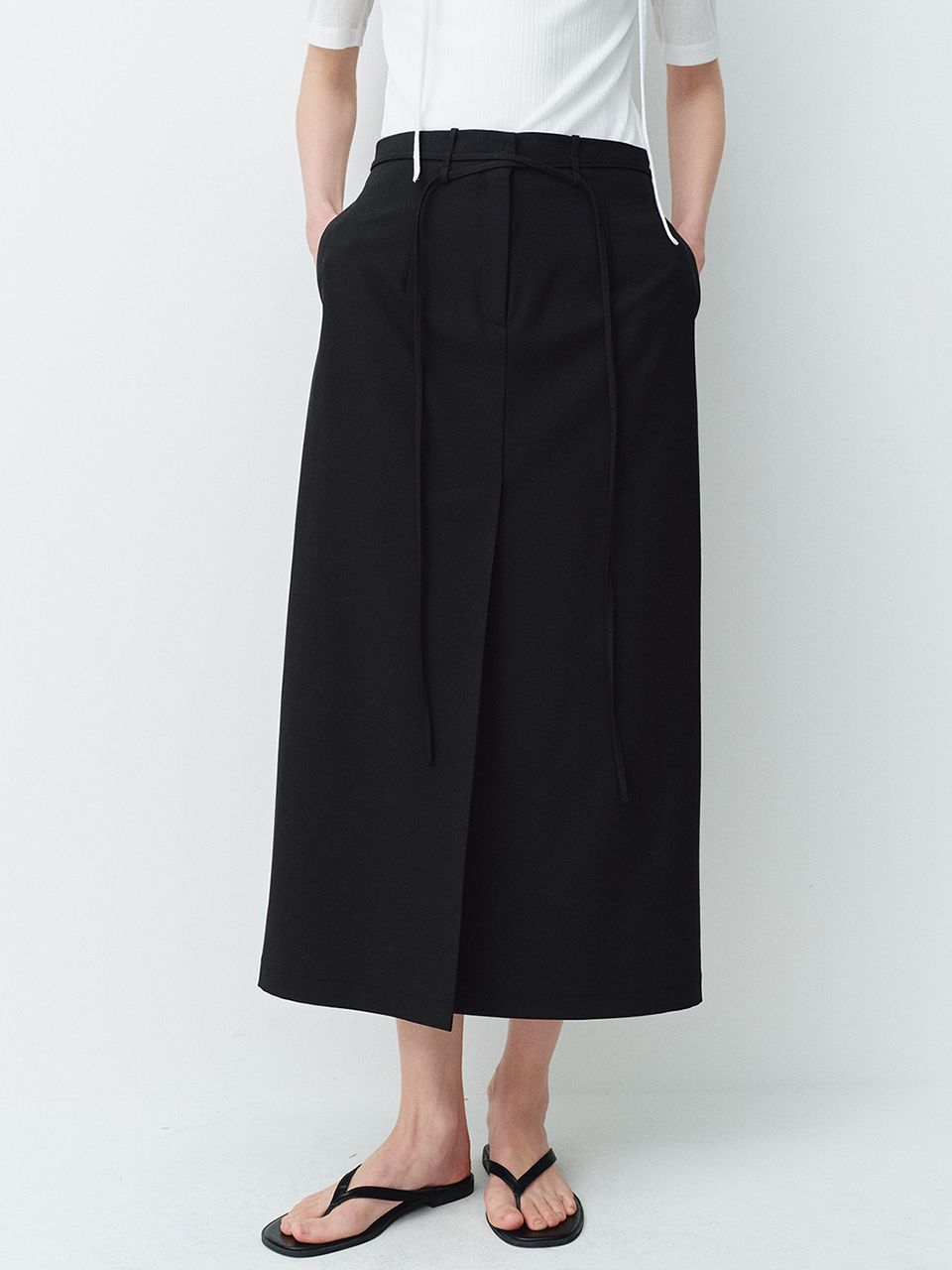 【INCHANT ME】Belted H-Line Brushed Long Skirt INCHANT ME】Belted H-Line Brushed Long Skirt