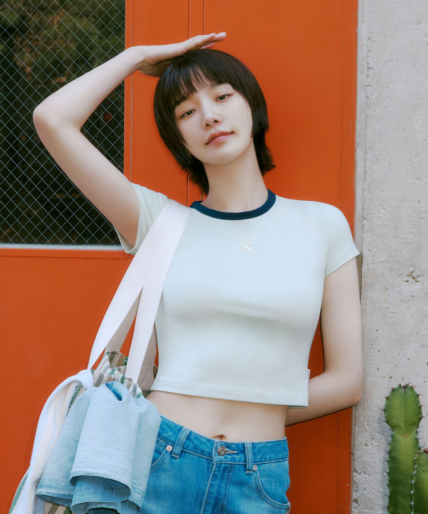 トップス satur Apero Crop Ringer T-Shirt - Navy MUSINSA | SATUR (W) Apero Crop Ringer Short Sleeve T-Shirt Navy