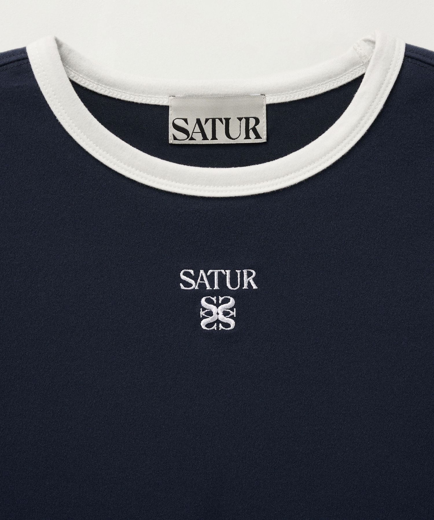 MUSINSA | SATUR (W) Apero Crop Ringer Short Sleeve T-Shirt Navy