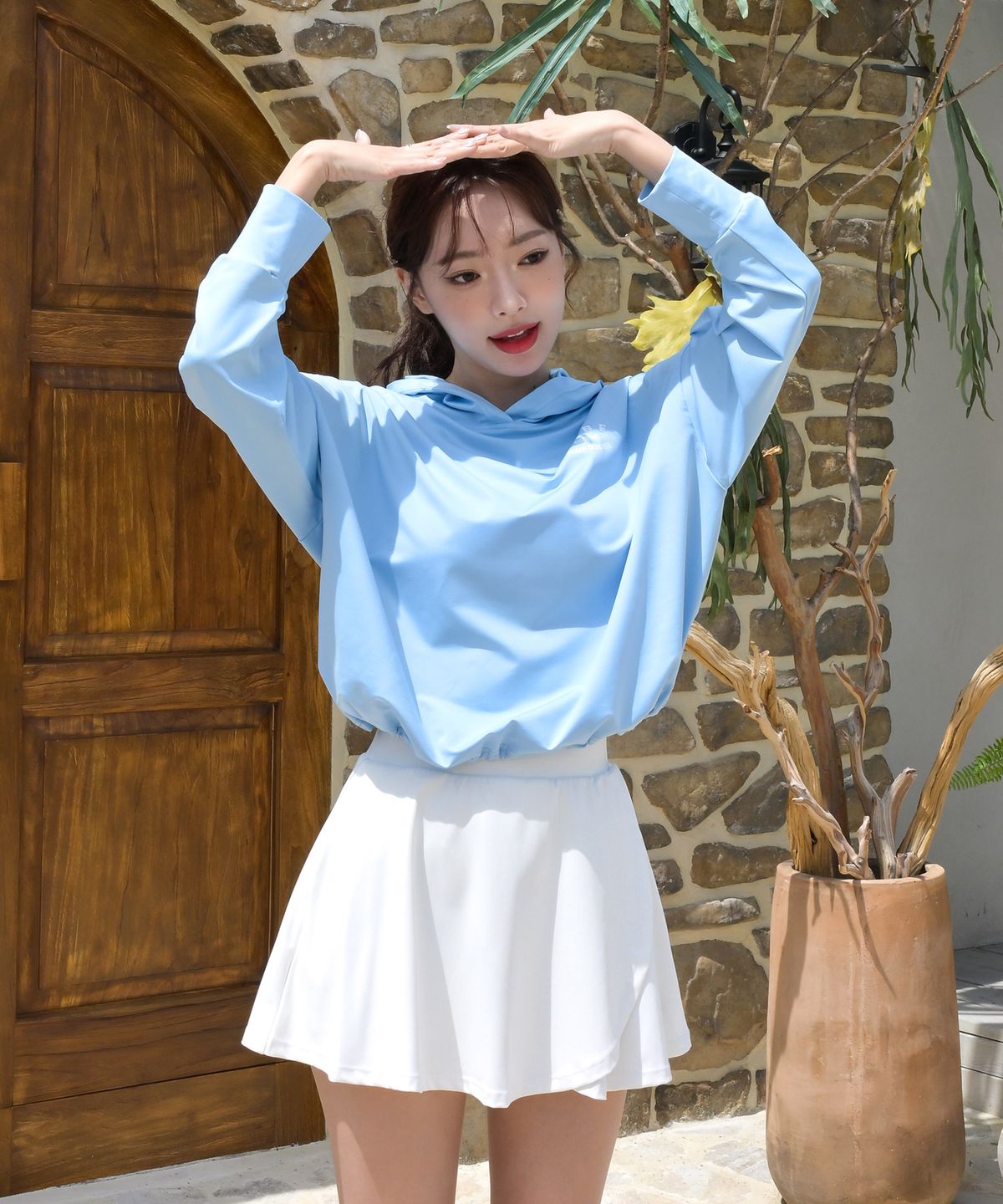 헤링본(HERRINGBONE) 여성 루즈핏 후드 크롭 롱슬리브 래쉬가드 (3color) / RI389W