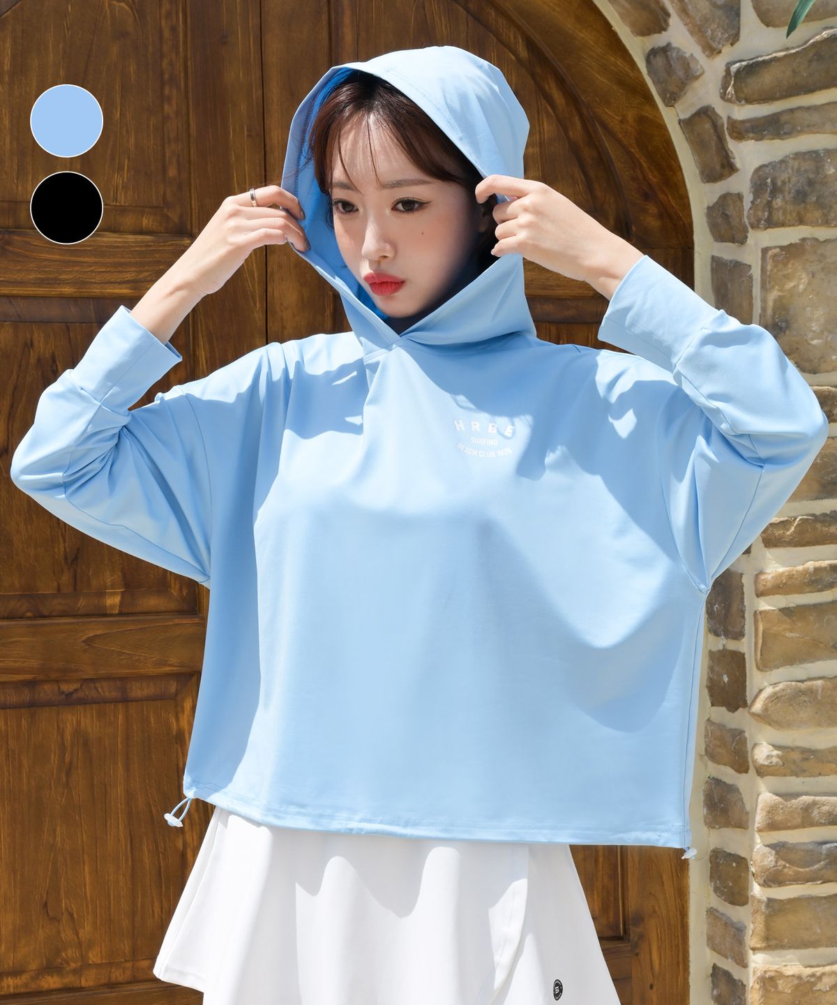 헤링본(HERRINGBONE) 여성 루즈핏 후드 크롭 롱슬리브 래쉬가드 (3color) / RI389W