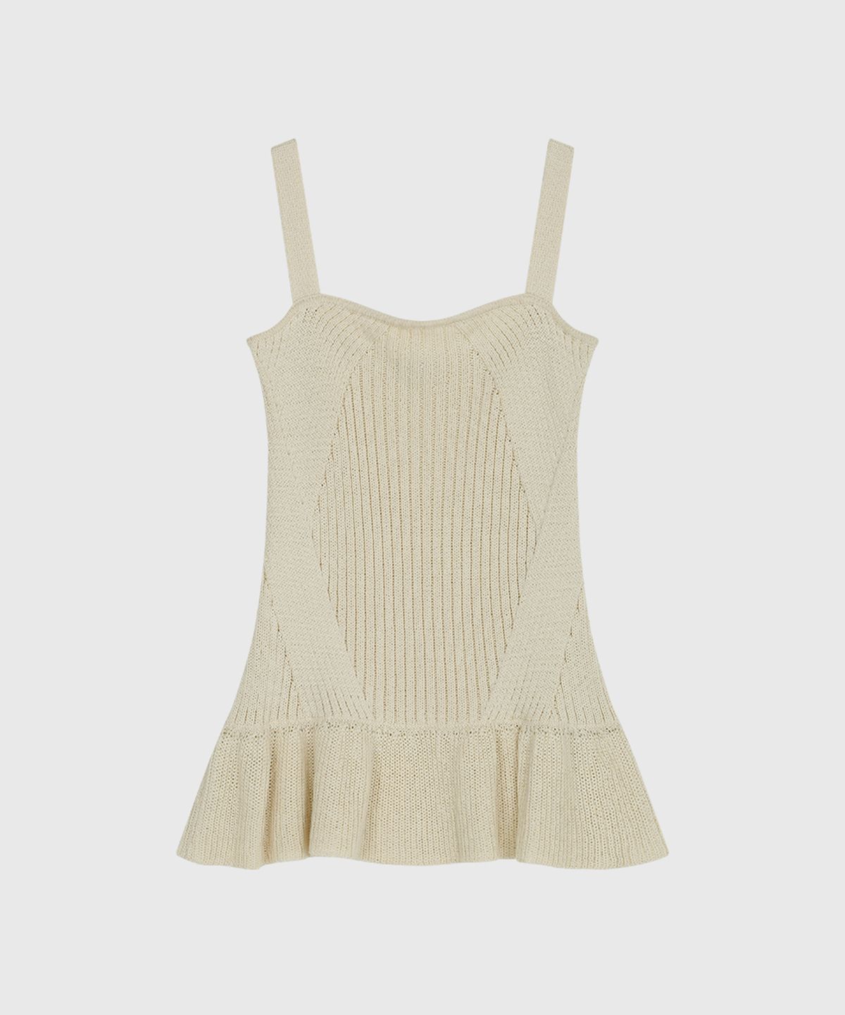 룩캐스트(LOOKAST) 베니 슬리브리스 플레어 니트 탑_크림 / BENNY SLEEVELESS FLARE KNIT TOP_CREAM